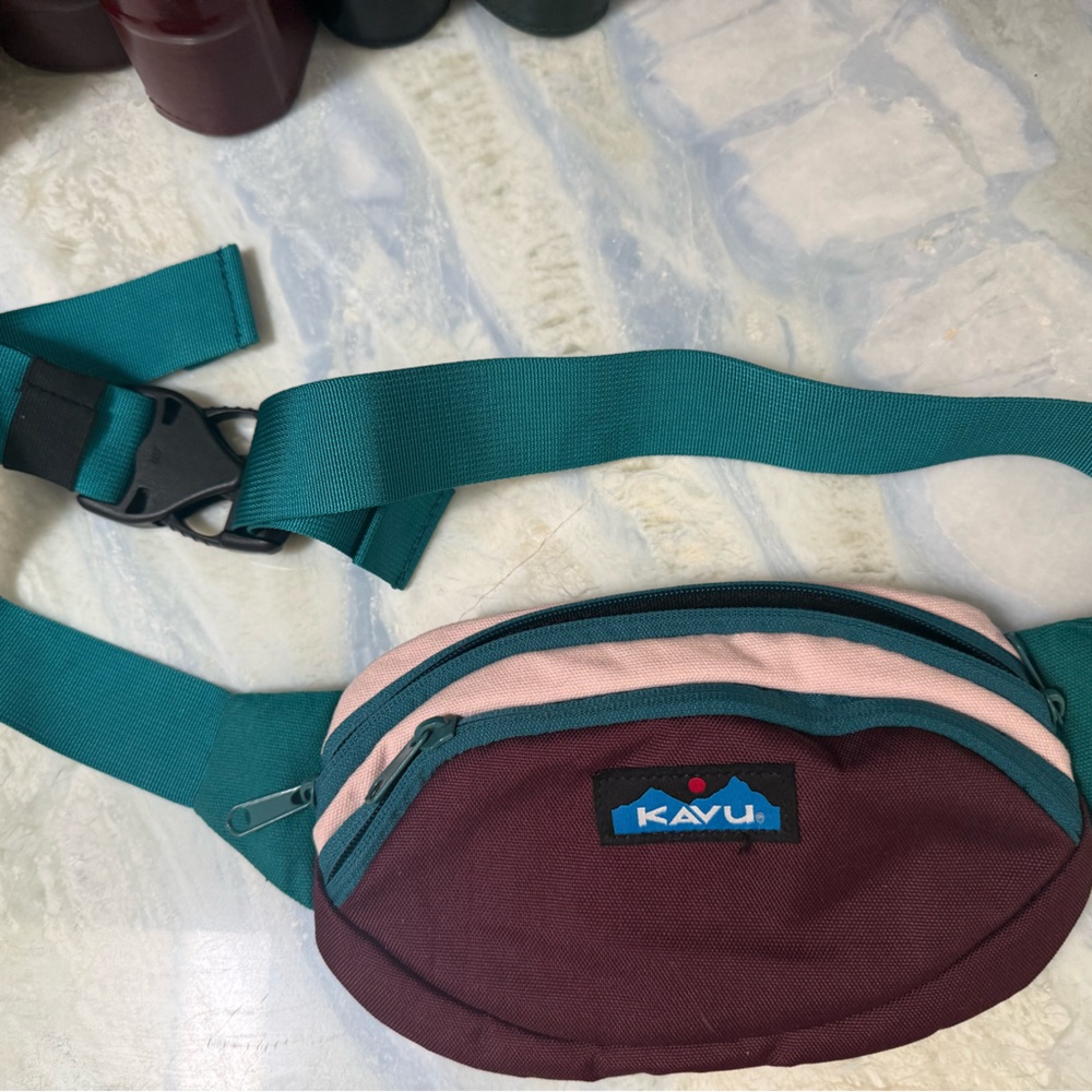 KAVU Spectator hiking Sling Bag Teal Wine waist Fanny Pack OS - Picture 7 of 8